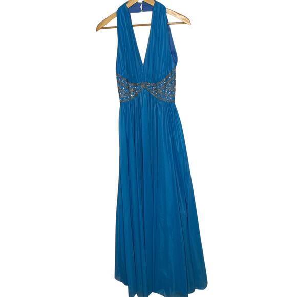 Mike Benet Formals turquoise blue Evening Gown size 12 Vintage Long Halter New - Picture 5 of 9